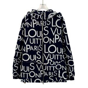Louis Vuitton Paris Designer Jacket With Hood & Zip Closure In Navy & White